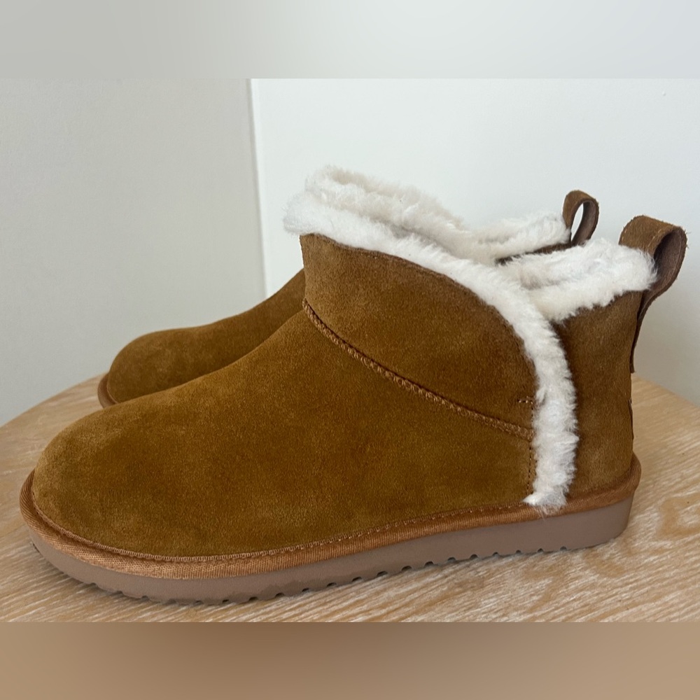 Koolaburra by Ugg women’s 8 suede faux fur pull on ultra mini boots in med brown
